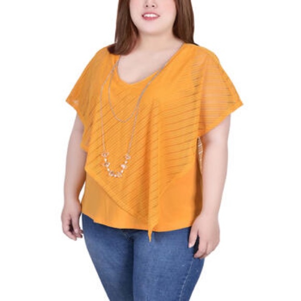 Yellow Plus Size NY Collection solid burnout poncho